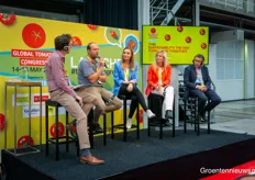 In the side panel, Said Ouraich, Delassus, Margriet Looije, Looye Kwekers, Sam Gui, Biobest, and Nathalie Schafer, SanLucar, discussed sustainability in tomatoes.