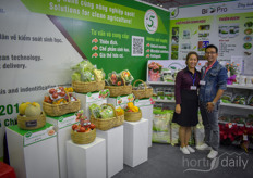 Nguyen Hoc Thi & Nguyen Thi Lien with Dalat Hasfarm, presenting their fresh produce & flowers and their Bio Pro products: A range of beneficial insects and fungi.