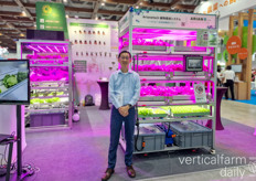 Edwin Ong with Ariane Tech showcasing their IoT-controlled, automated vertical farming solutions