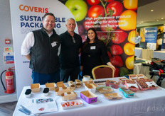 Sam Johnson, Dave Sauntson and Gabrielle Butt with Coveris, showing packaging solutions