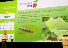 Wouter Mooij (Mooij Gewasbescherming) discussed the introduction of the new biological control agent Dicyphus Errans in gerbera cultivation and what the strawberry sector can learn from it.