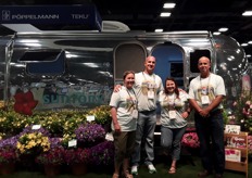 Delilah Onofrey, T Jay Higgins, Lorentina Mckoy and Tim Gilham in front of the Aistream trailer of Suntory Flowers. Delilah and Lorentina are from Suntory and T Jay and Tim are from Sun-Fire Nurseries,  our exhibition and business partner. "We missed our colleagues in Japan, but we had a great show. Seemed even better than 2019. People really loved the Airstream trailer and how it reflected our new varieties", Delilah says.